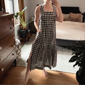 Shona Joy Aimee Linen Black and White Gingham Maxi Dress